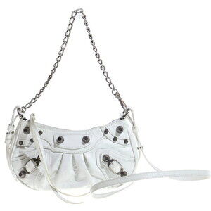 BALENCIAGA LE CAGOLE Chain Handbag Leather Shoulder Bag White